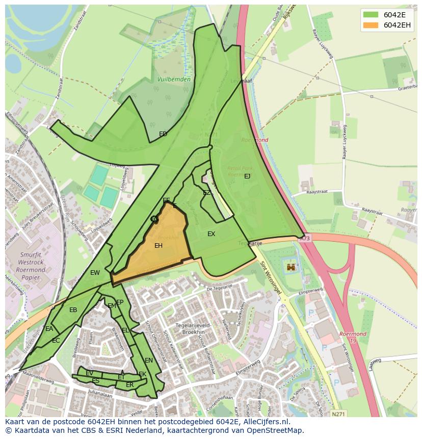 Afbeelding van het postcodegebied 6042 EH op de kaart.
