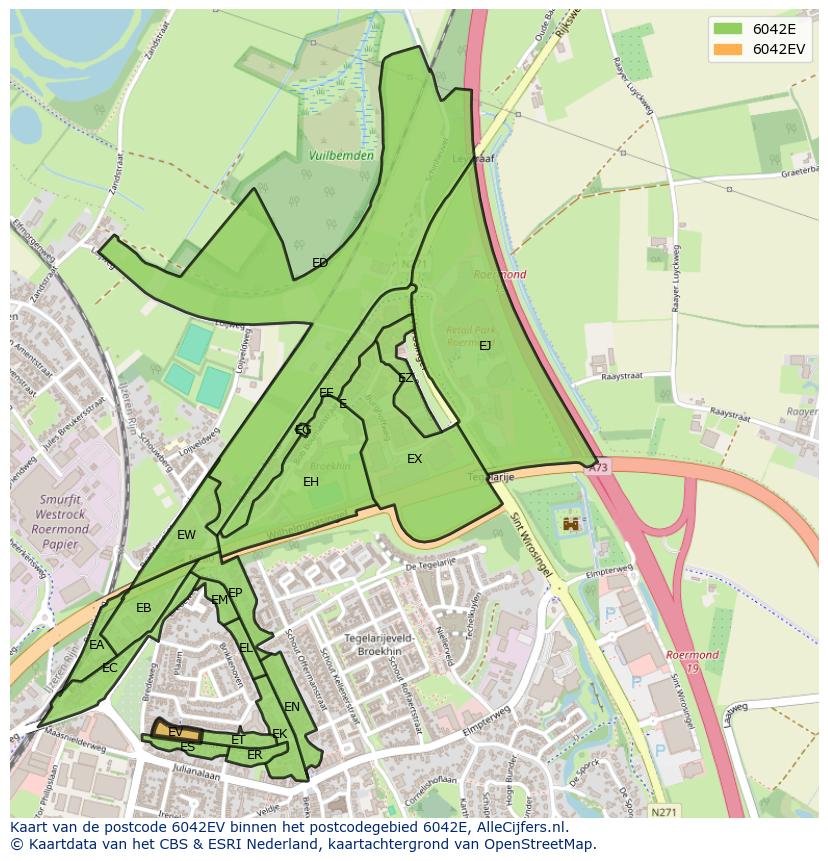 Afbeelding van het postcodegebied 6042 EV op de kaart.
