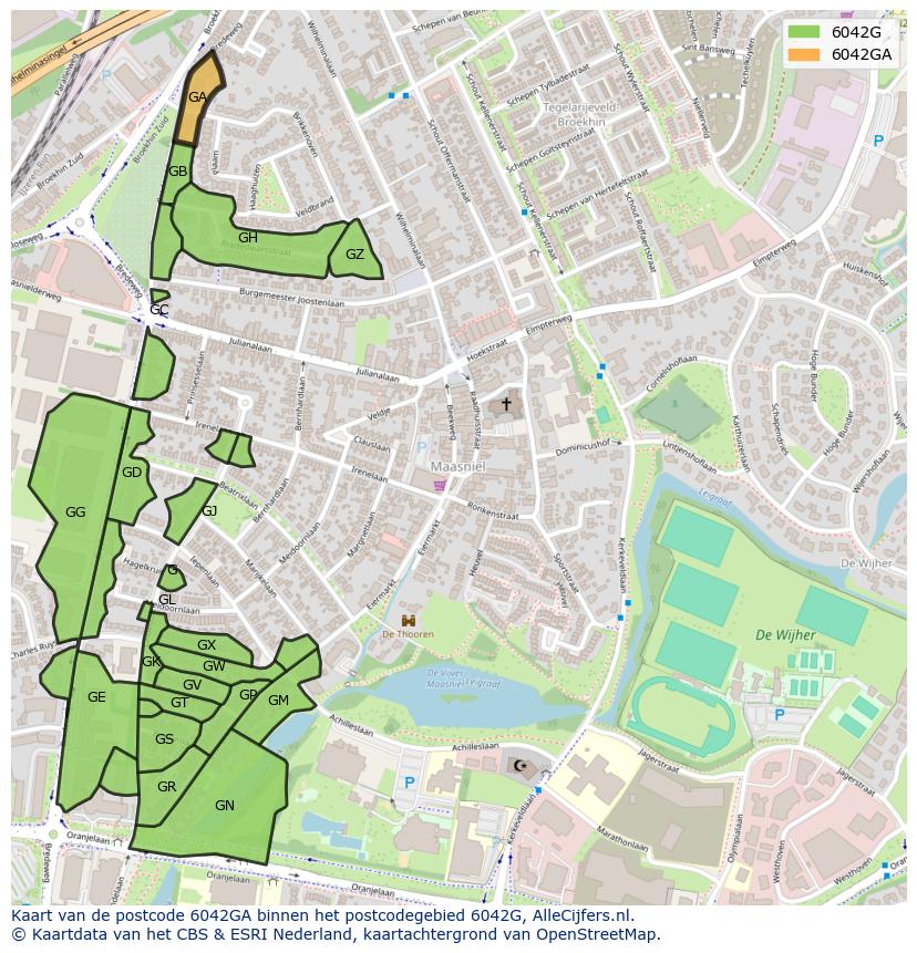 Afbeelding van het postcodegebied 6042 GA op de kaart.