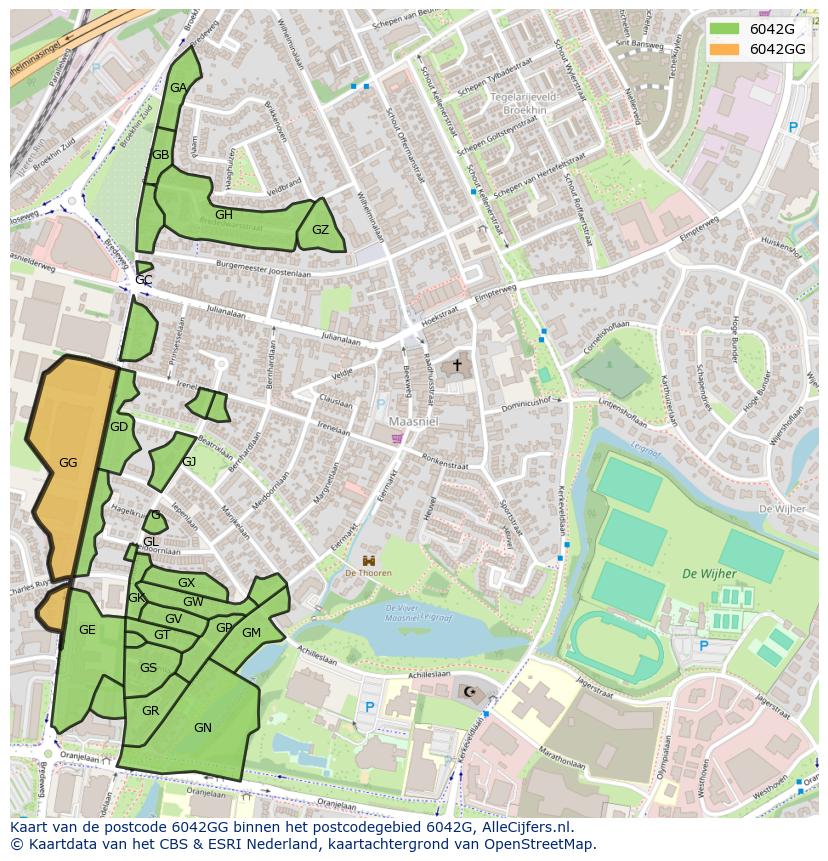 Afbeelding van het postcodegebied 6042 GG op de kaart.