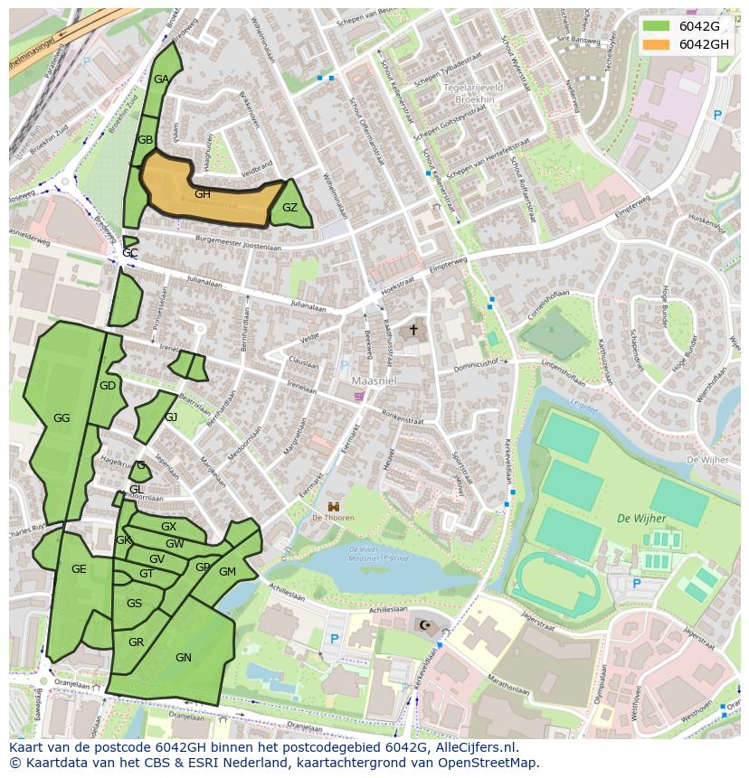 Afbeelding van het postcodegebied 6042 GH op de kaart.