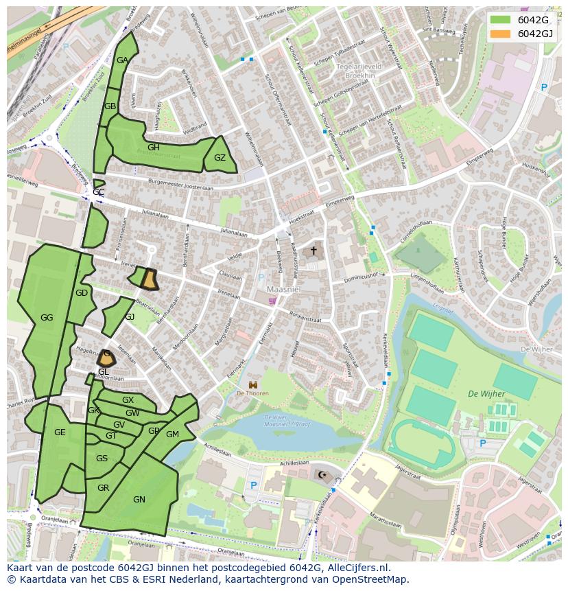 Afbeelding van het postcodegebied 6042 GJ op de kaart.
