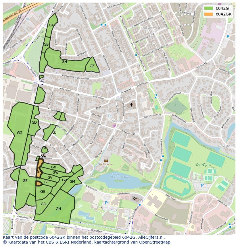 Afbeelding van het postcodegebied 6042 GK op de kaart.
