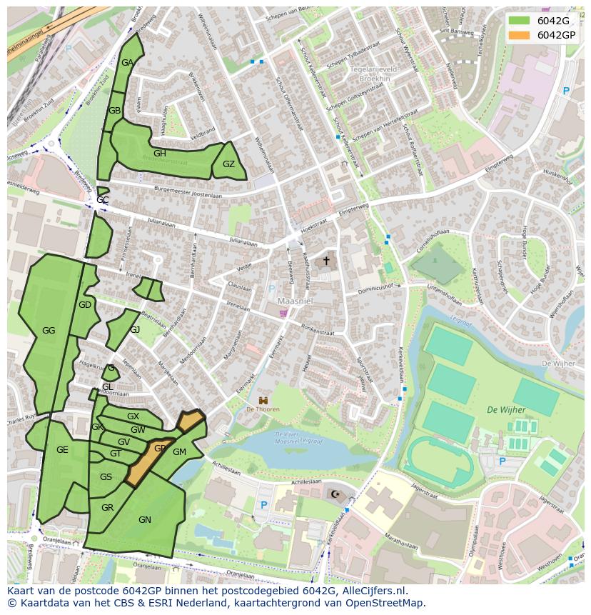 Afbeelding van het postcodegebied 6042 GP op de kaart.