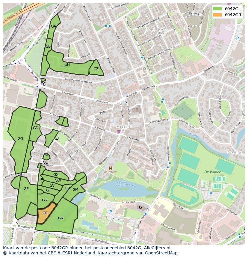 Afbeelding van het postcodegebied 6042 GR op de kaart.