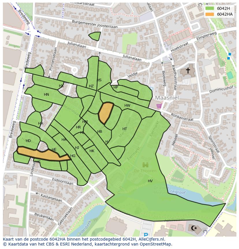 Afbeelding van het postcodegebied 6042 HA op de kaart.