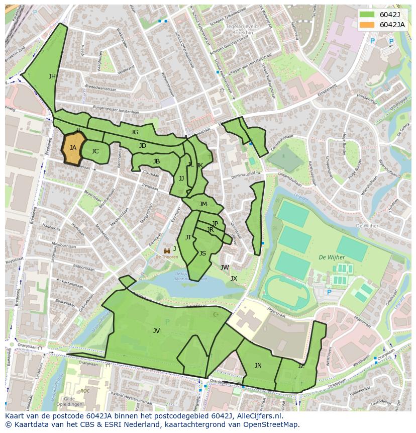 Afbeelding van het postcodegebied 6042 JA op de kaart.
