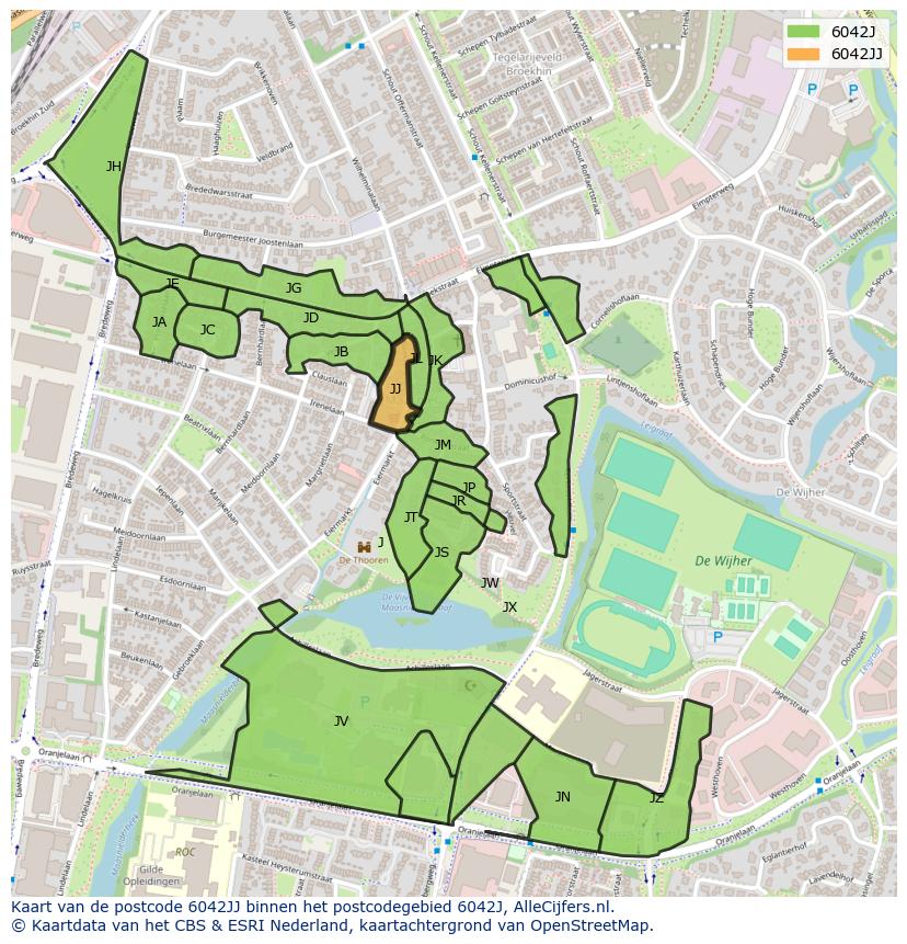 Afbeelding van het postcodegebied 6042 JJ op de kaart.