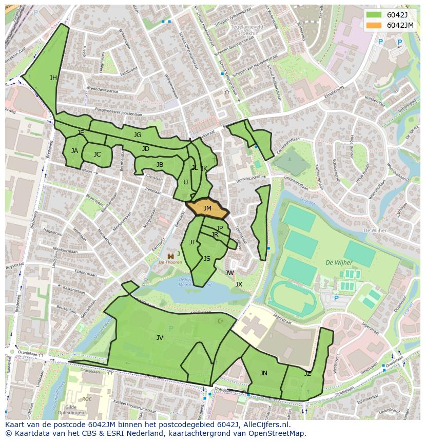 Afbeelding van het postcodegebied 6042 JM op de kaart.
