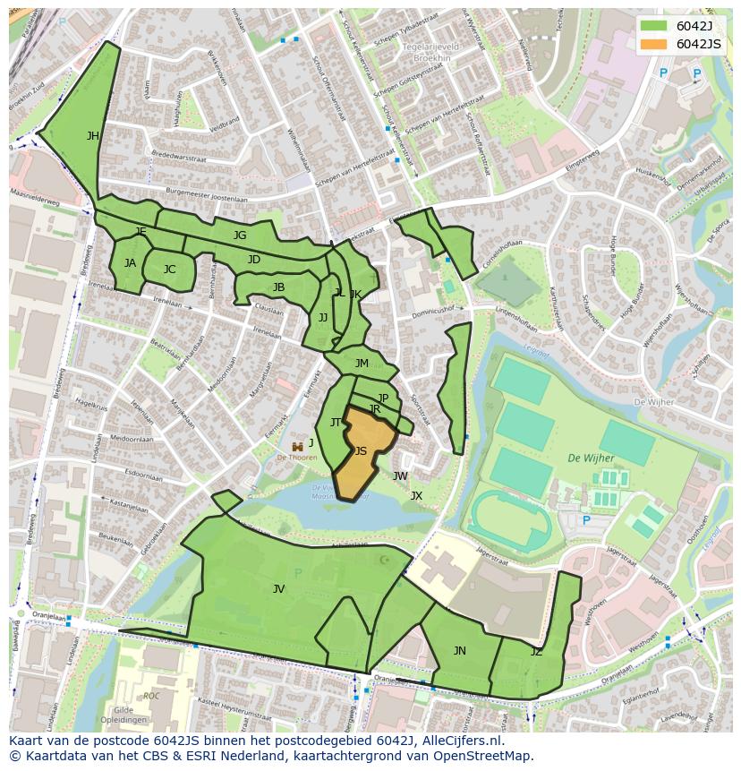 Afbeelding van het postcodegebied 6042 JS op de kaart.