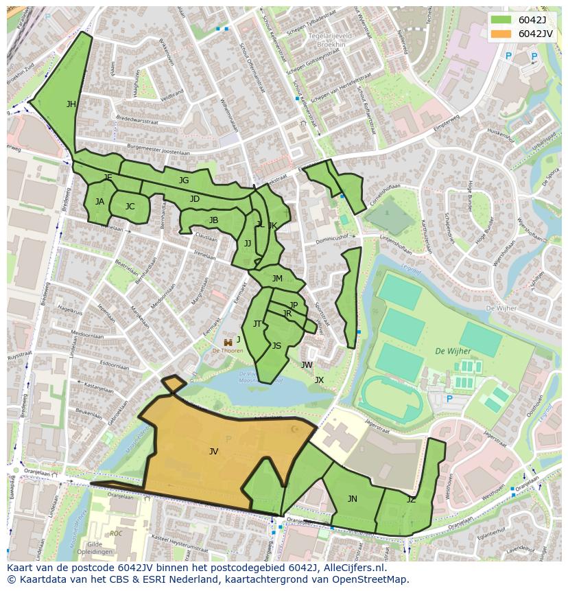 Afbeelding van het postcodegebied 6042 JV op de kaart.