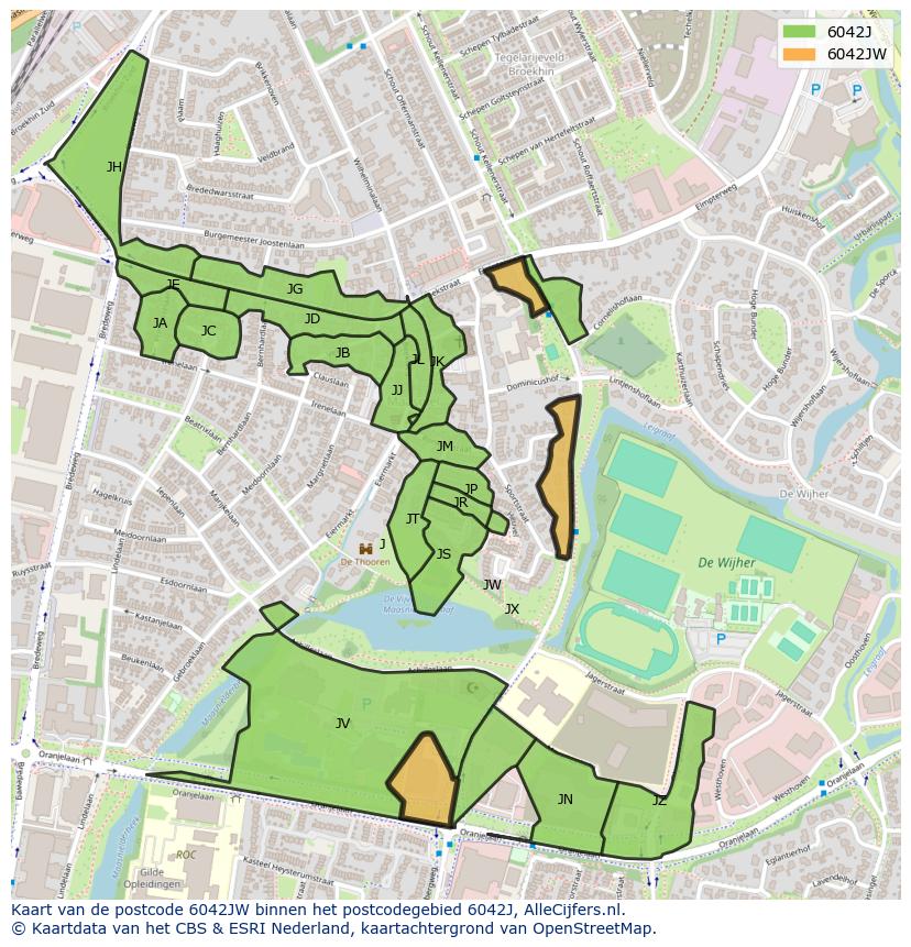 Afbeelding van het postcodegebied 6042 JW op de kaart.