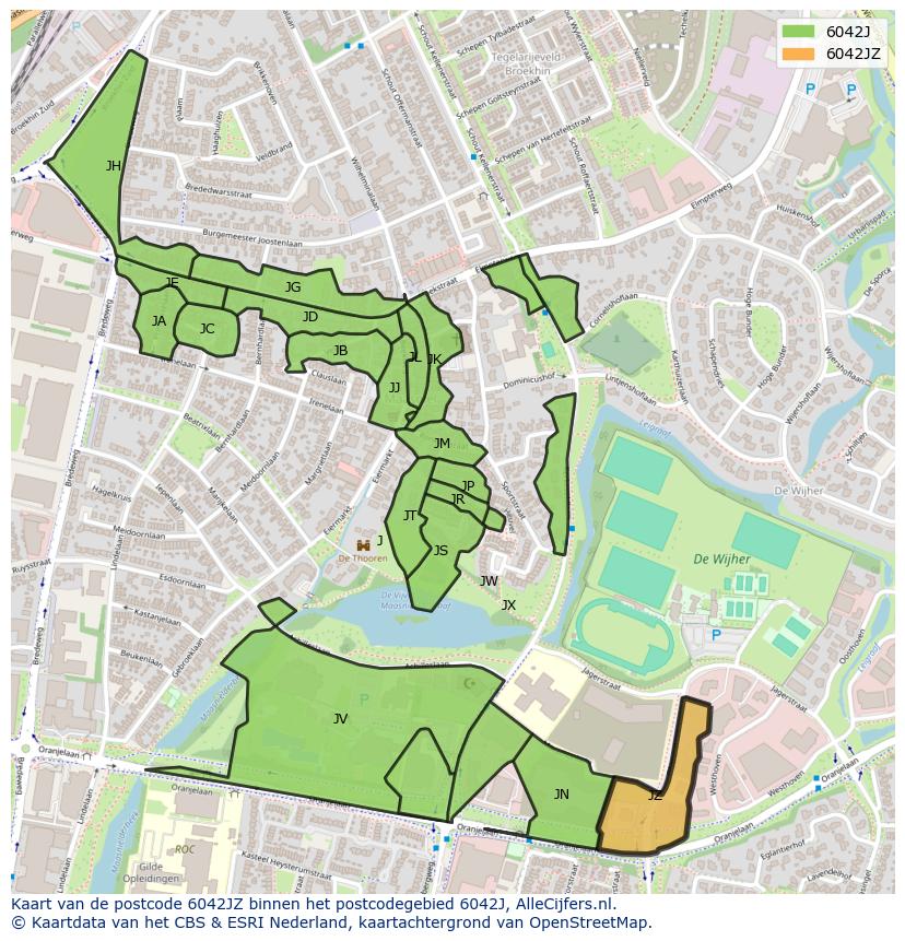 Afbeelding van het postcodegebied 6042 JZ op de kaart.