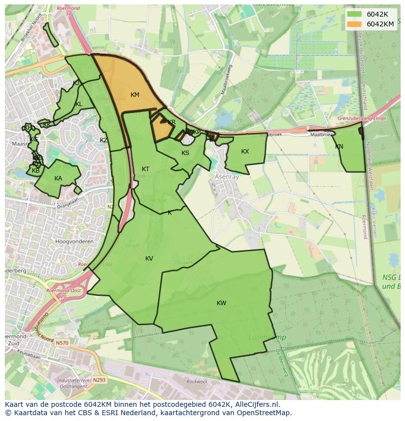 Afbeelding van het postcodegebied 6042 KM op de kaart.