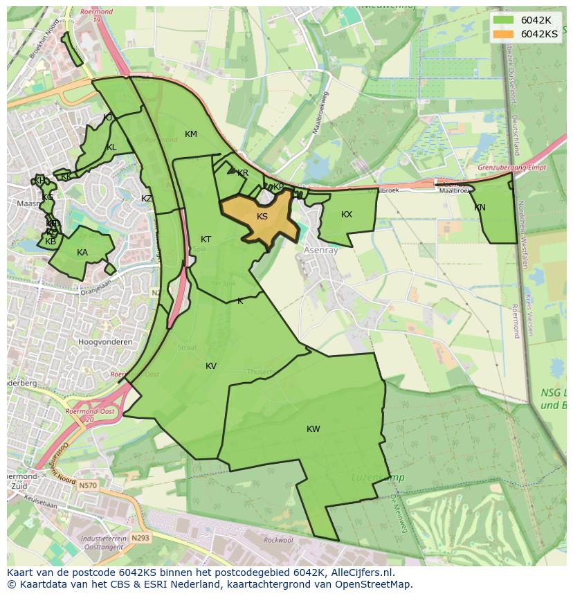 Afbeelding van het postcodegebied 6042 KS op de kaart.