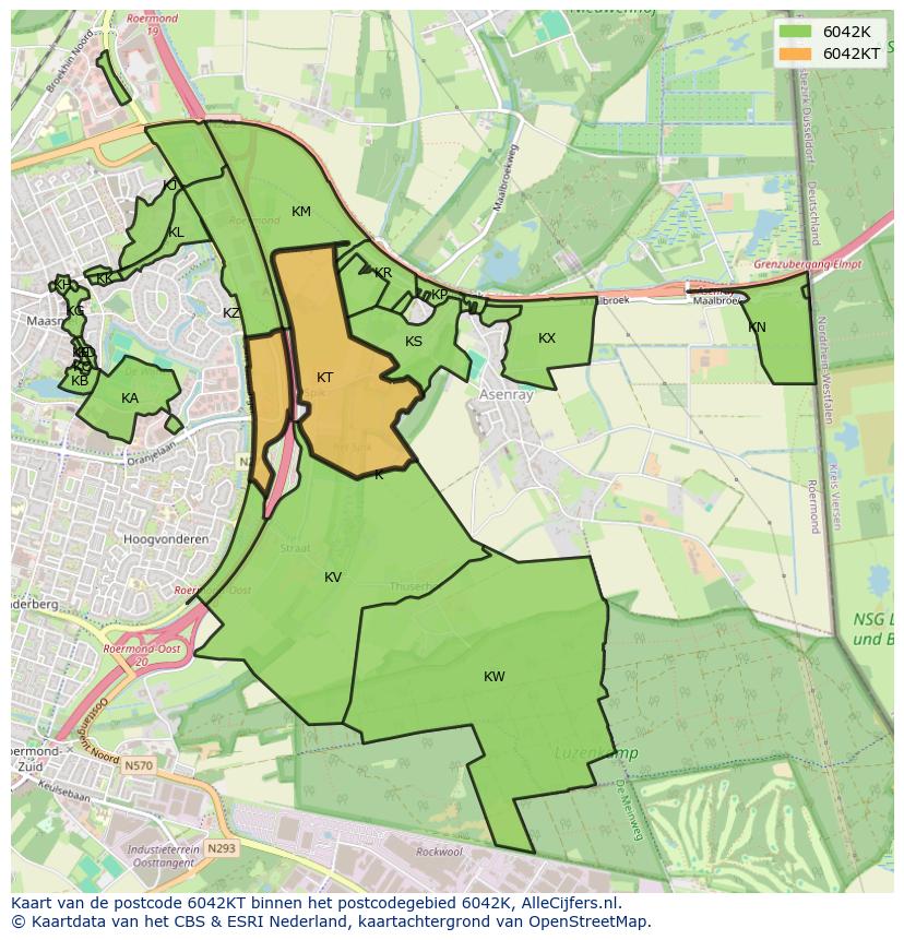 Afbeelding van het postcodegebied 6042 KT op de kaart.