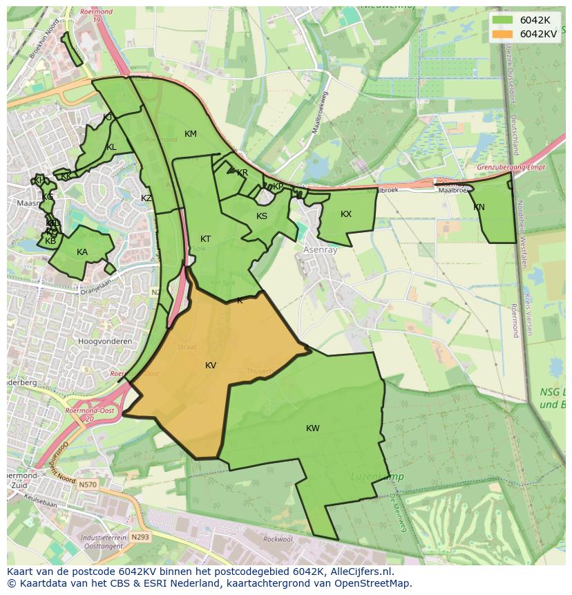 Afbeelding van het postcodegebied 6042 KV op de kaart.