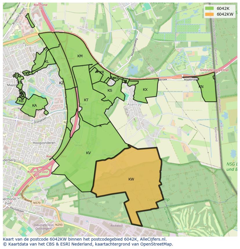 Afbeelding van het postcodegebied 6042 KW op de kaart.