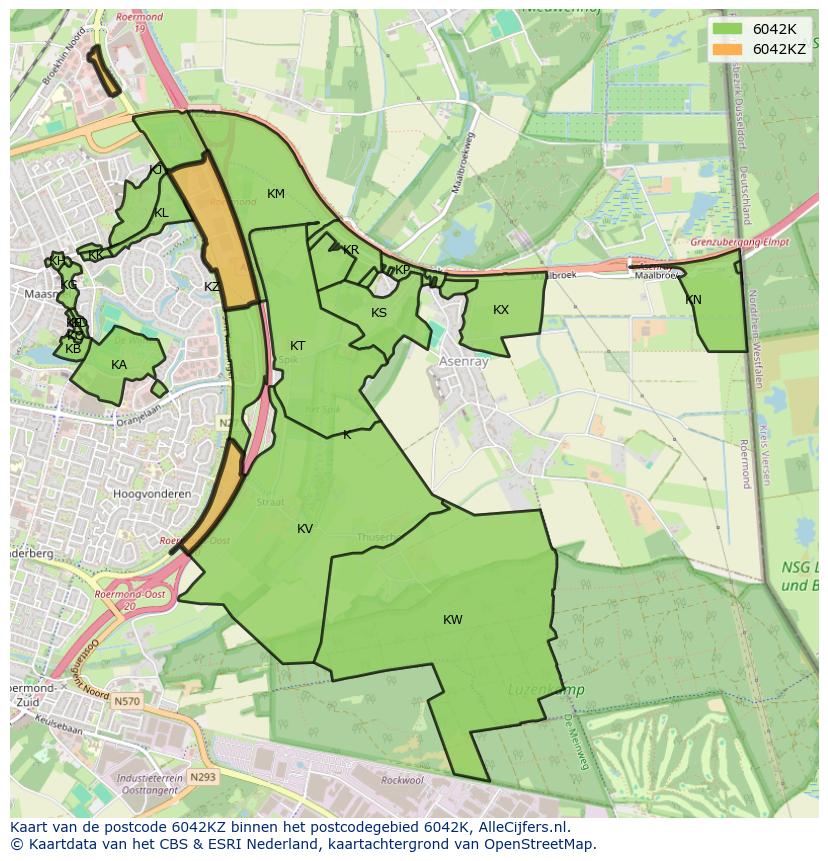 Afbeelding van het postcodegebied 6042 KZ op de kaart.