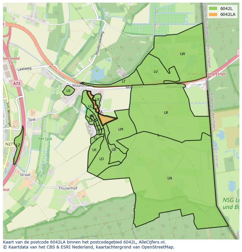 Afbeelding van het postcodegebied 6042 LA op de kaart.