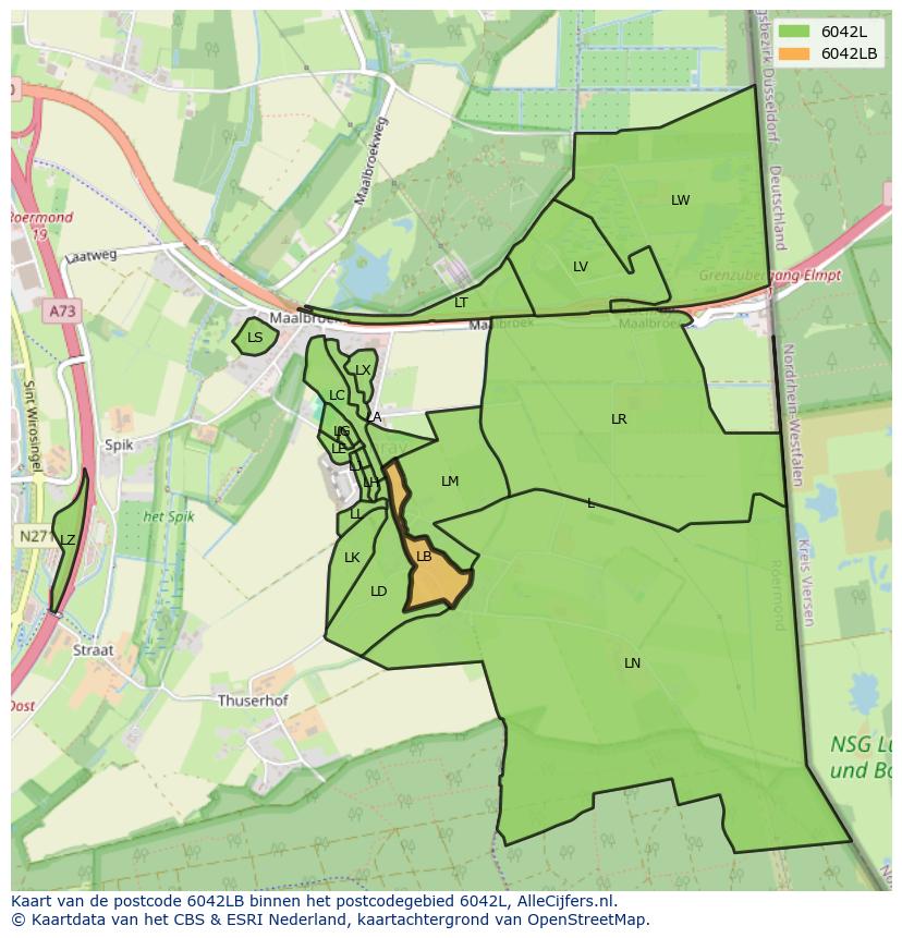 Afbeelding van het postcodegebied 6042 LB op de kaart.