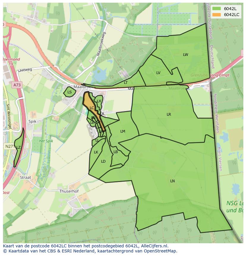Afbeelding van het postcodegebied 6042 LC op de kaart.