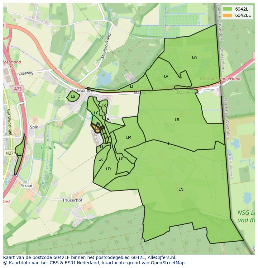 Afbeelding van het postcodegebied 6042 LE op de kaart.