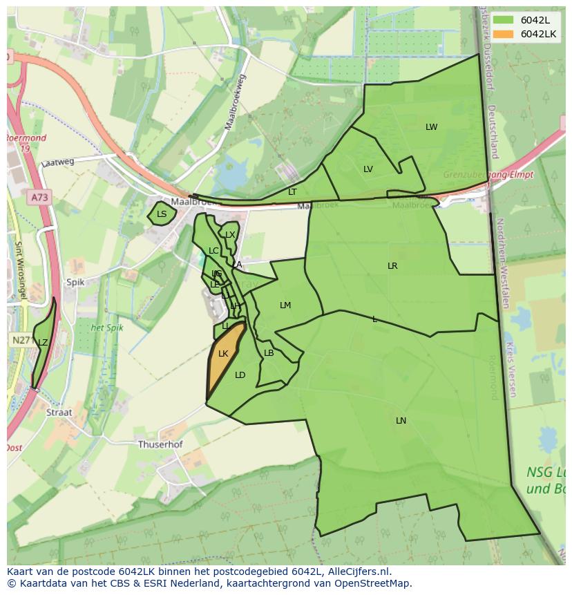 Afbeelding van het postcodegebied 6042 LK op de kaart.