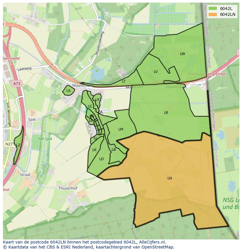 Afbeelding van het postcodegebied 6042 LN op de kaart.