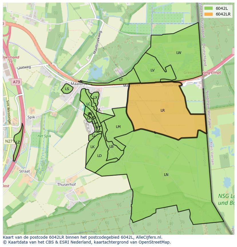 Afbeelding van het postcodegebied 6042 LR op de kaart.