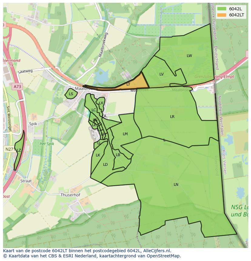 Afbeelding van het postcodegebied 6042 LT op de kaart.