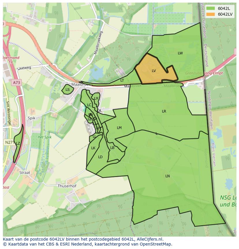 Afbeelding van het postcodegebied 6042 LV op de kaart.