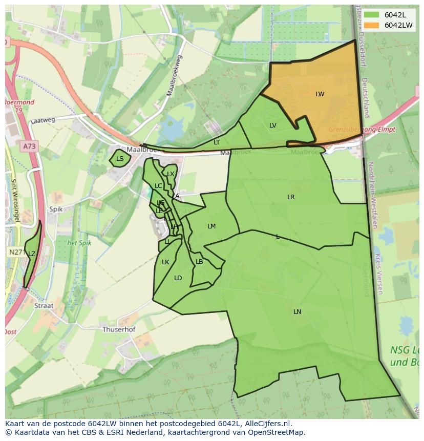 Afbeelding van het postcodegebied 6042 LW op de kaart.