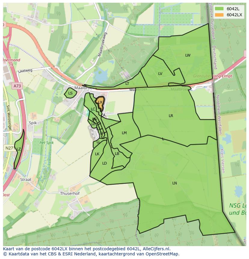 Afbeelding van het postcodegebied 6042 LX op de kaart.