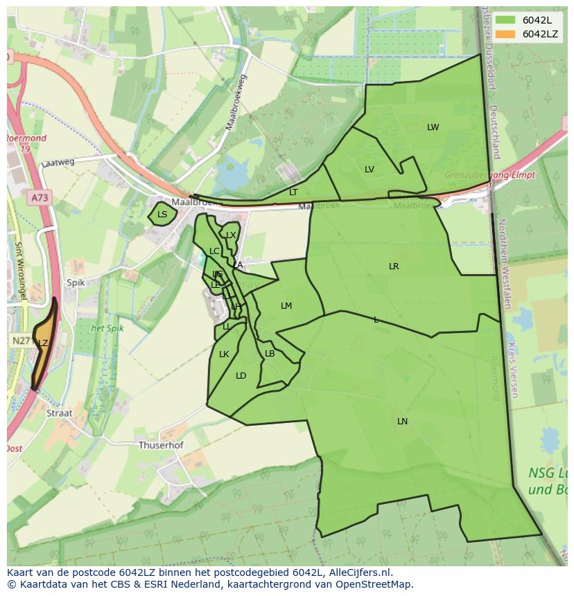 Afbeelding van het postcodegebied 6042 LZ op de kaart.