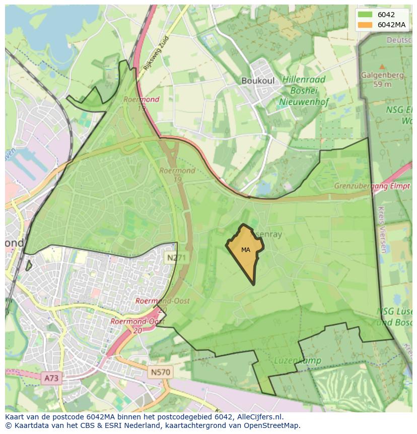 Afbeelding van het postcodegebied 6042 MA op de kaart.