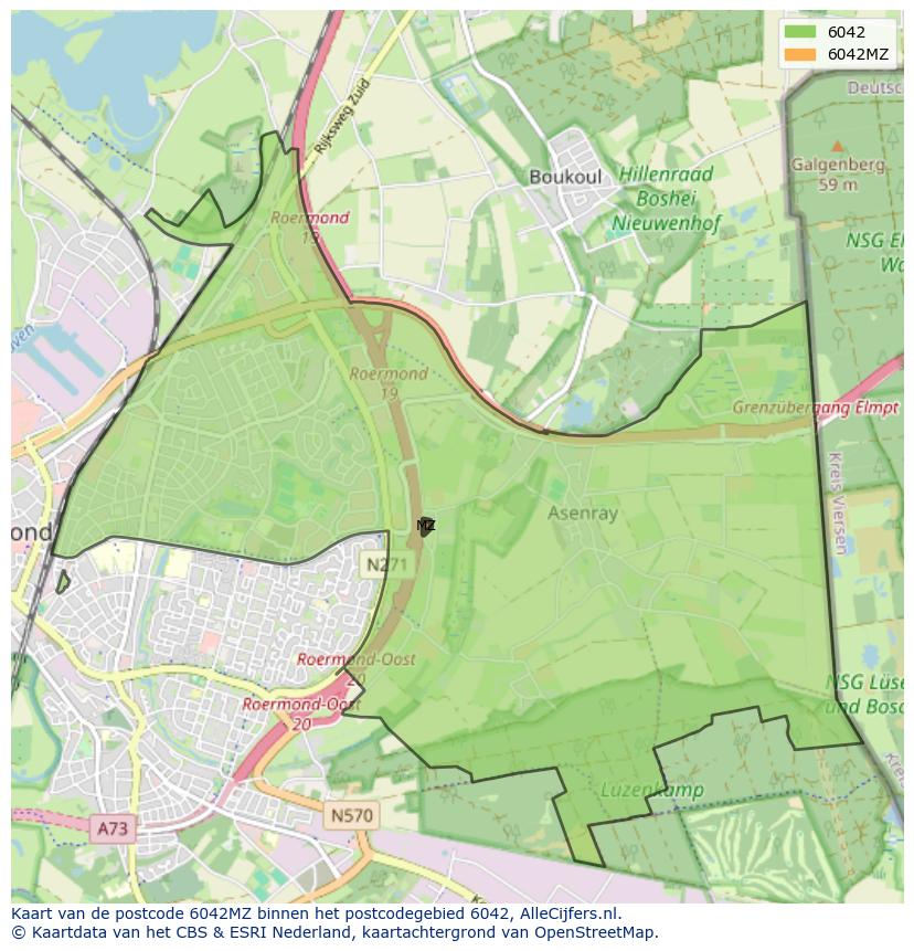 Afbeelding van het postcodegebied 6042 MZ op de kaart.