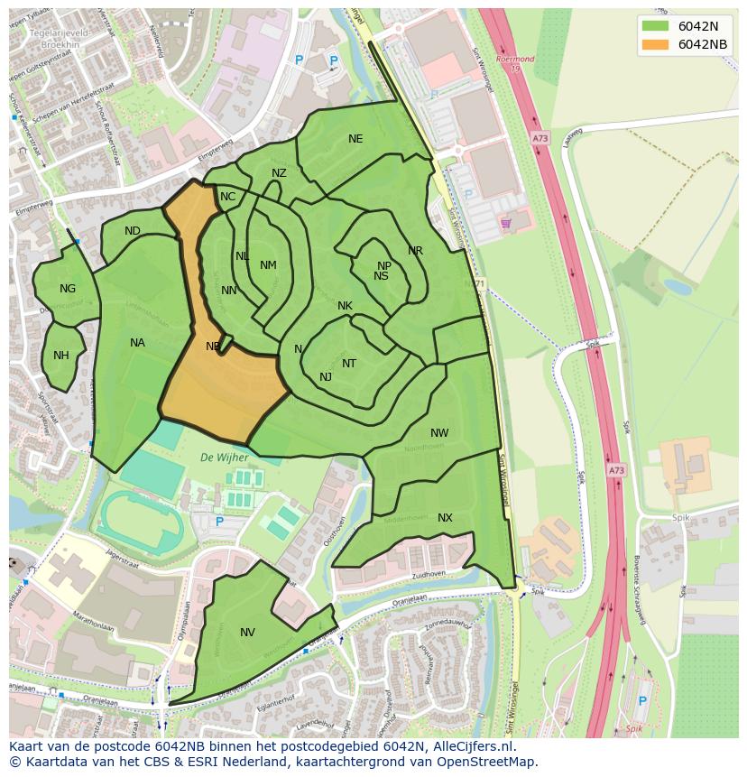 Afbeelding van het postcodegebied 6042 NB op de kaart.