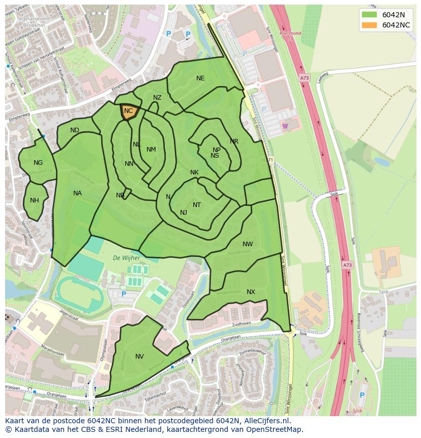 Afbeelding van het postcodegebied 6042 NC op de kaart.
