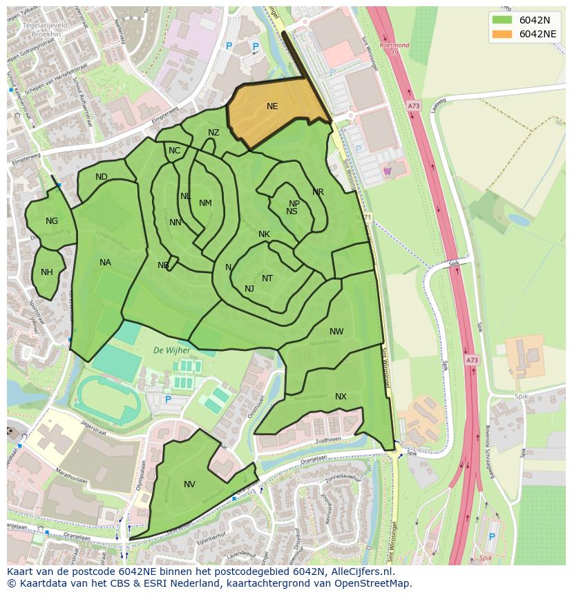 Afbeelding van het postcodegebied 6042 NE op de kaart.