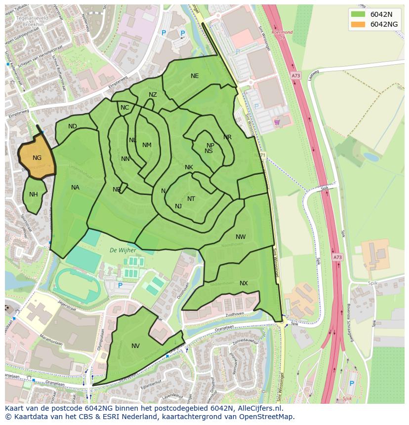Afbeelding van het postcodegebied 6042 NG op de kaart.