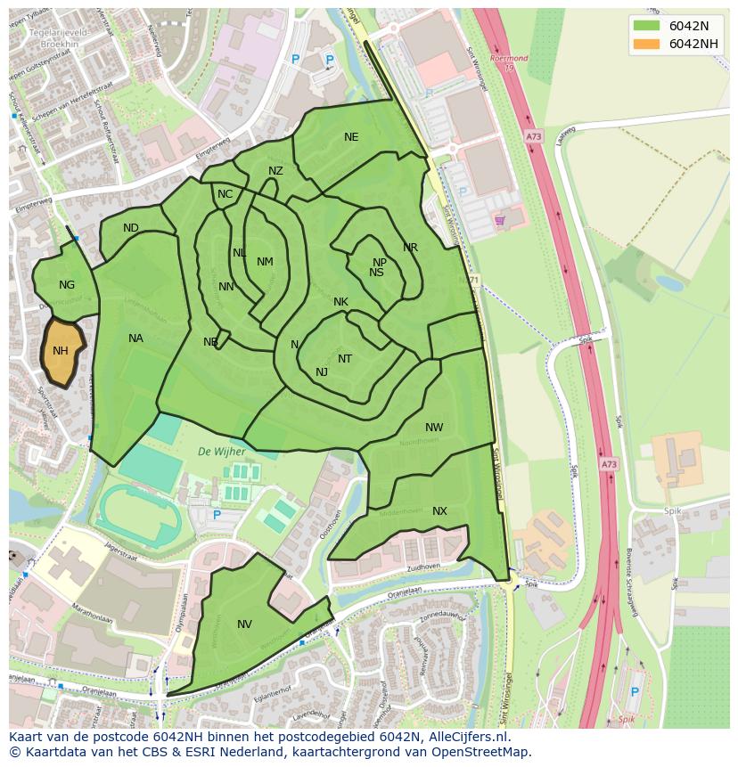 Afbeelding van het postcodegebied 6042 NH op de kaart.