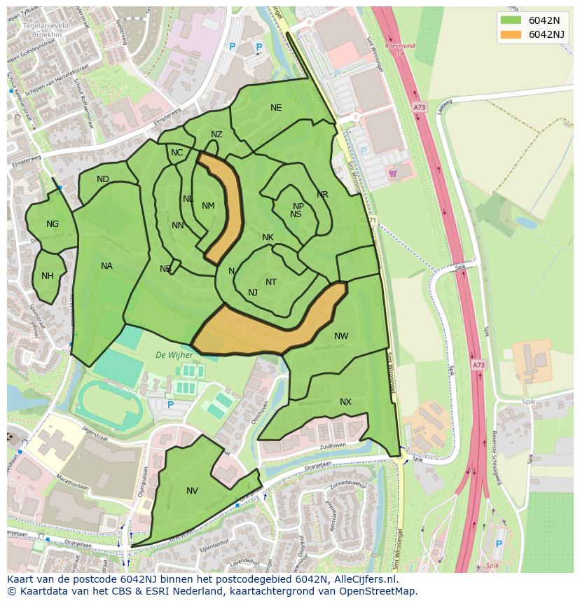 Afbeelding van het postcodegebied 6042 NJ op de kaart.