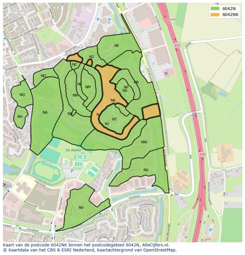 Afbeelding van het postcodegebied 6042 NK op de kaart.
