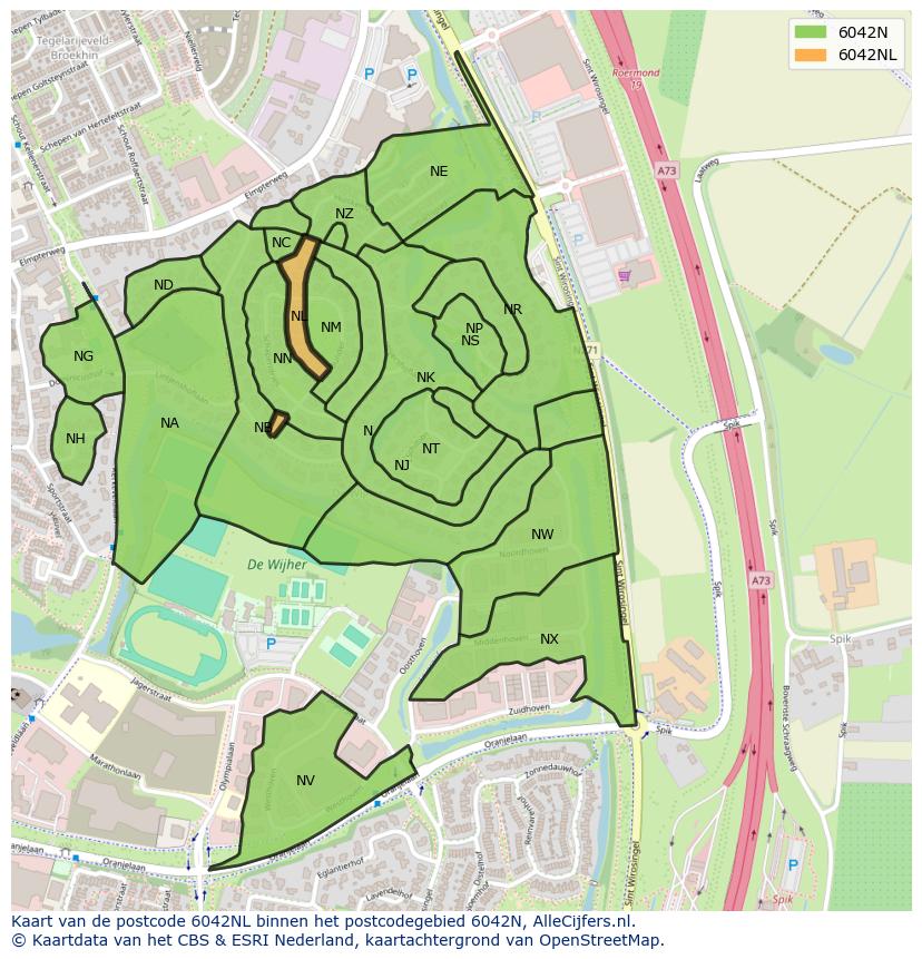 Afbeelding van het postcodegebied 6042 NL op de kaart.