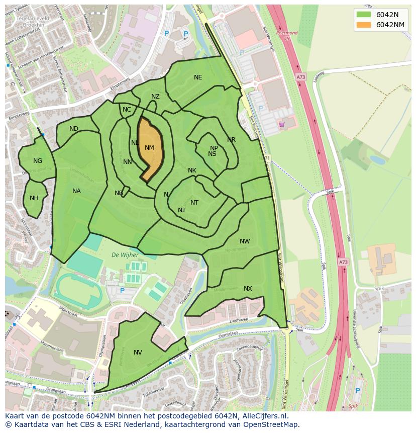 Afbeelding van het postcodegebied 6042 NM op de kaart.