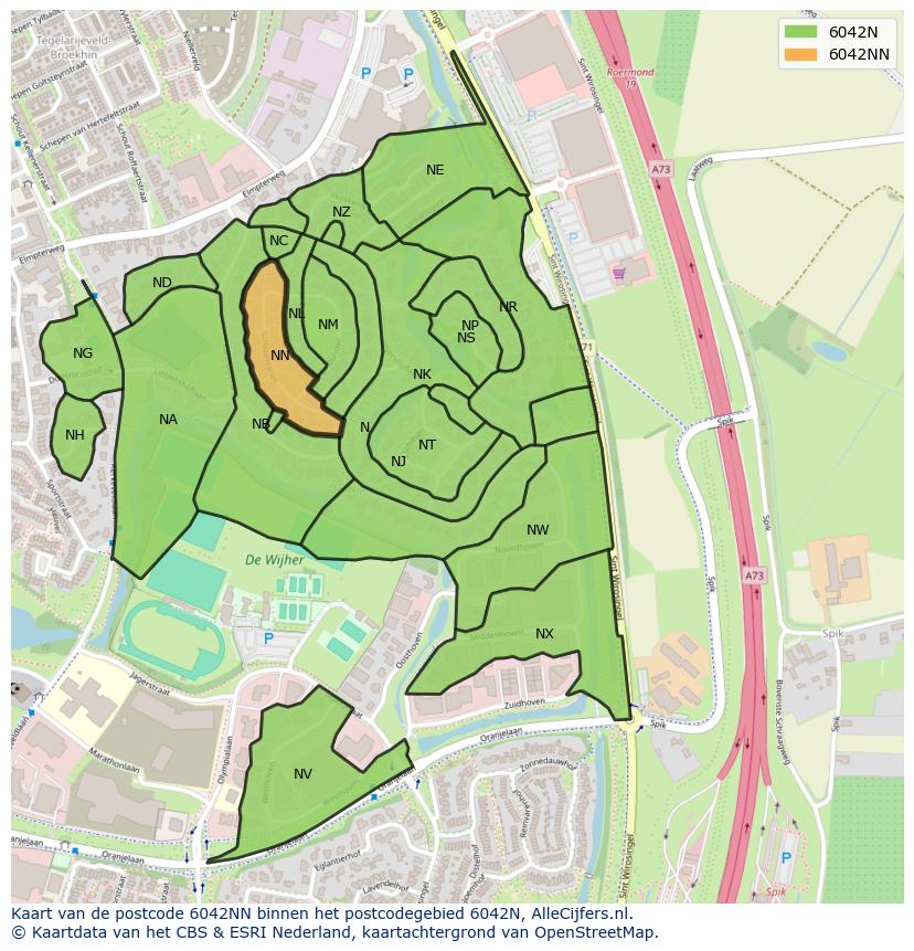 Afbeelding van het postcodegebied 6042 NN op de kaart.