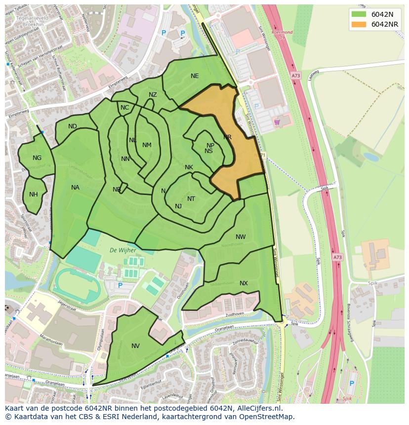 Afbeelding van het postcodegebied 6042 NR op de kaart.
