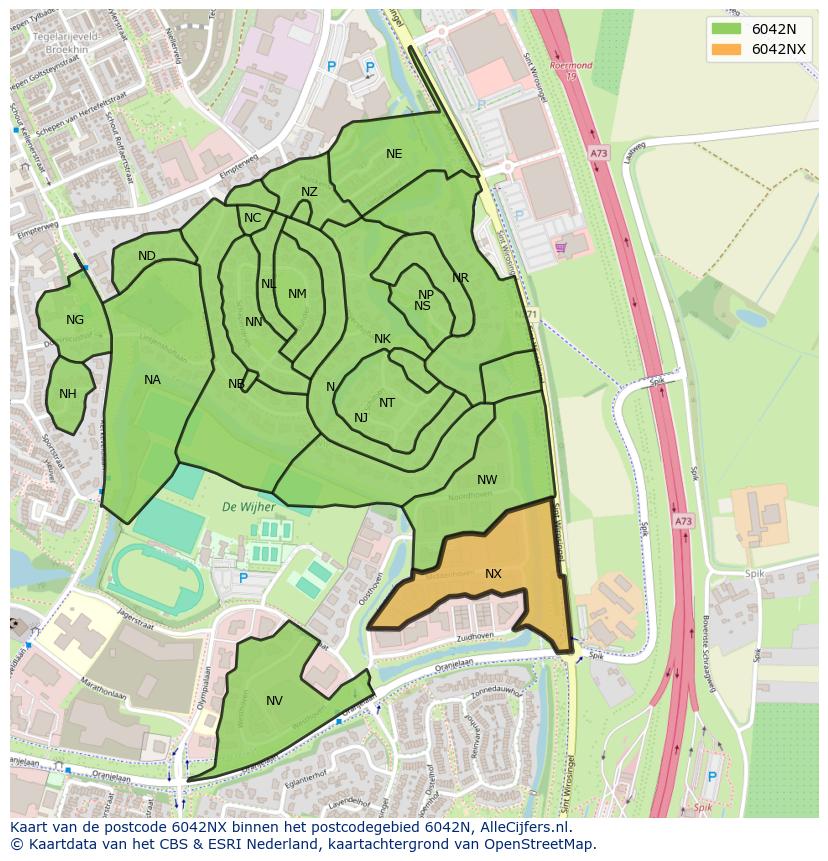 Afbeelding van het postcodegebied 6042 NX op de kaart.
