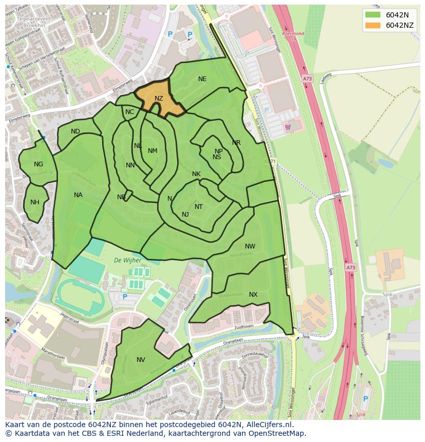 Afbeelding van het postcodegebied 6042 NZ op de kaart.
